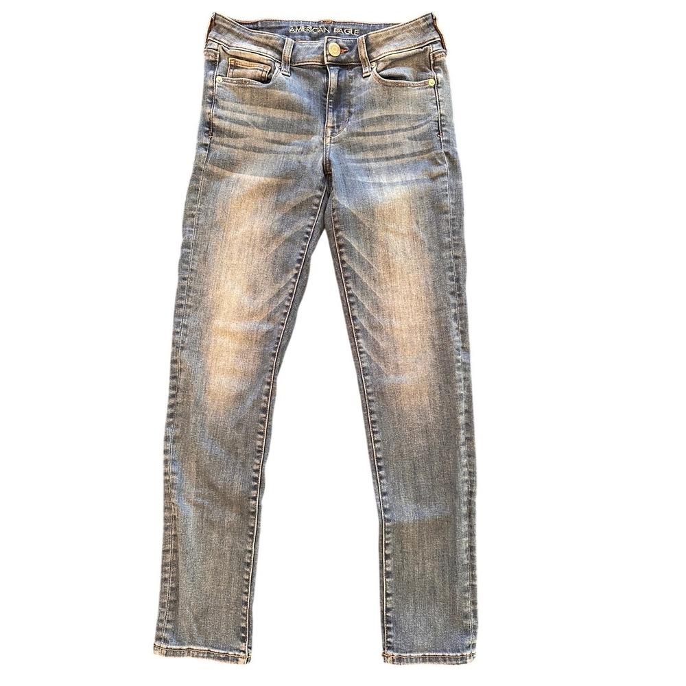 American Eagle Skinny Jeans Women 4 Blue Excellent Super Stretch Medium‎ Wash